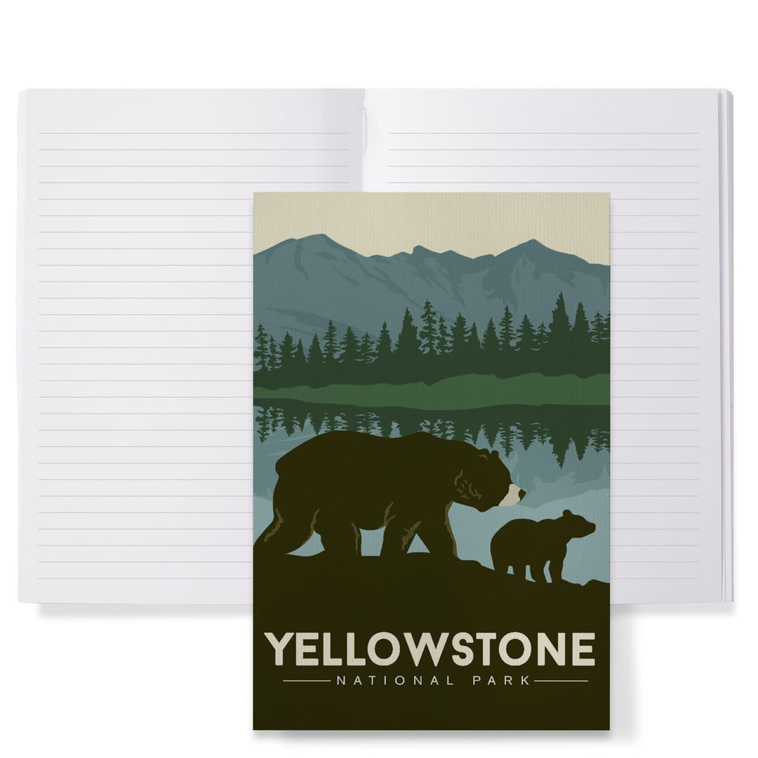 Lined 6x9 Journal, Yellowstone National Park, Wyoming, Grizzly Bear and Cub, Lay Flat, 193 Pages, FSC paper Home Lantern Press