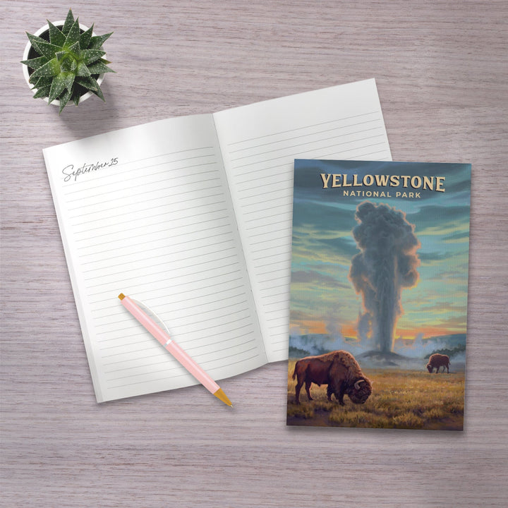 Lined 6x9 Journal, Yellowstone National Park, Wyoming, Oil Painting, Old Faithful Eruption, Lay Flat, 193 Pages, FSC paper Home Lantern Press