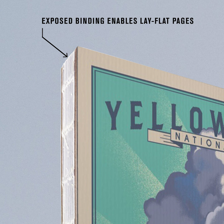 Lined 6x9 Journal, Yellowstone National Park, Wyoming, Old Faithful and Bison, Lithograph National Park Series, Lay Flat, 193 Pages, FSC paper Home Lantern Press