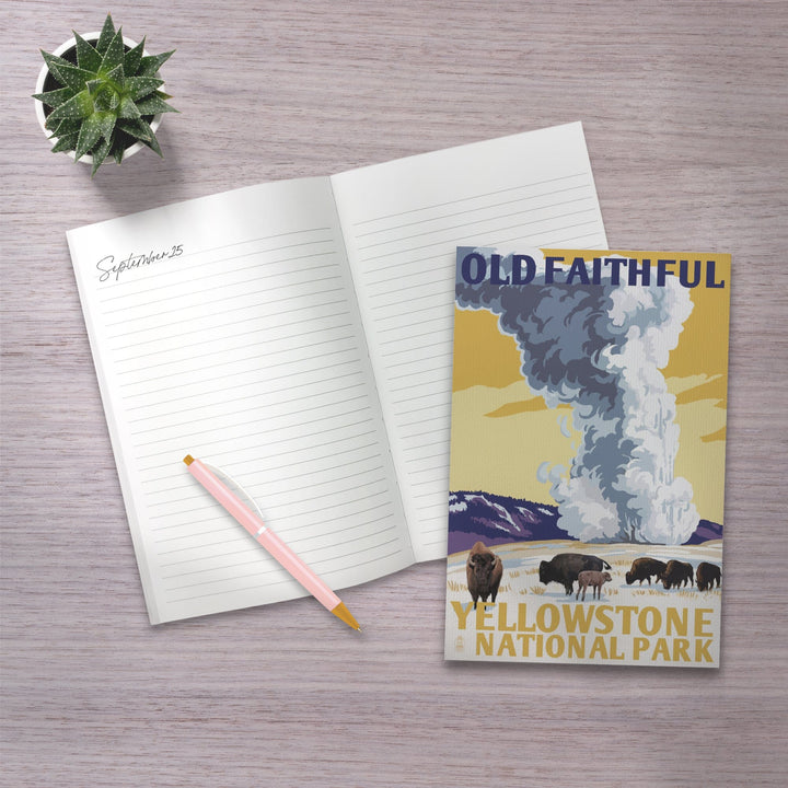 Lined 6x9 Journal, Yellowstone National Park, Wyoming, Old Faithful Geyser, WPA Style, Lay Flat, 193 Pages, FSC paper Home Lantern Press