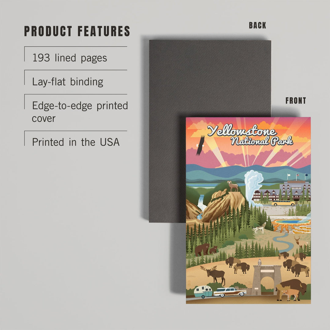 Lined 6x9 Journal, Yellowstone National Park, Wyoming, Retro View, Lay Flat, 193 Pages, FSC paper Home Lantern Press