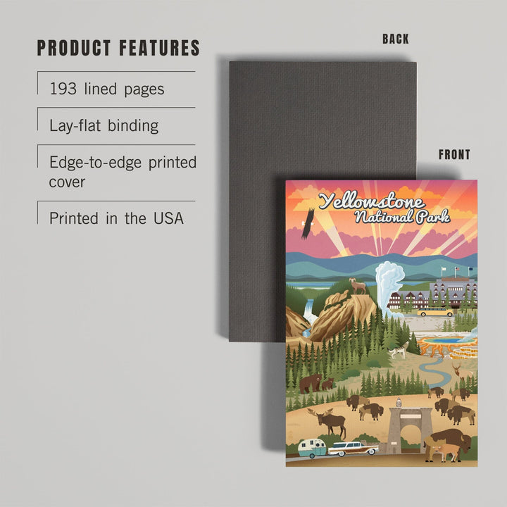 Lined 6x9 Journal, Yellowstone National Park, Wyoming, Retro View, Lay Flat, 193 Pages, FSC paper Home Lantern Press