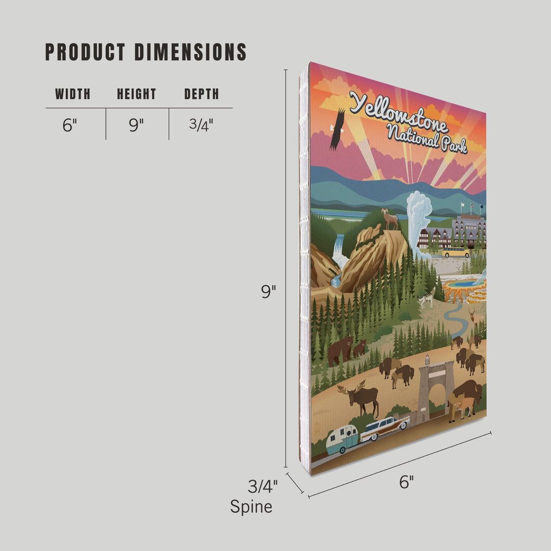 Lined 6x9 Journal, Yellowstone National Park, Wyoming, Retro View, Lay Flat, 193 Pages, FSC paper Home Lantern Press
