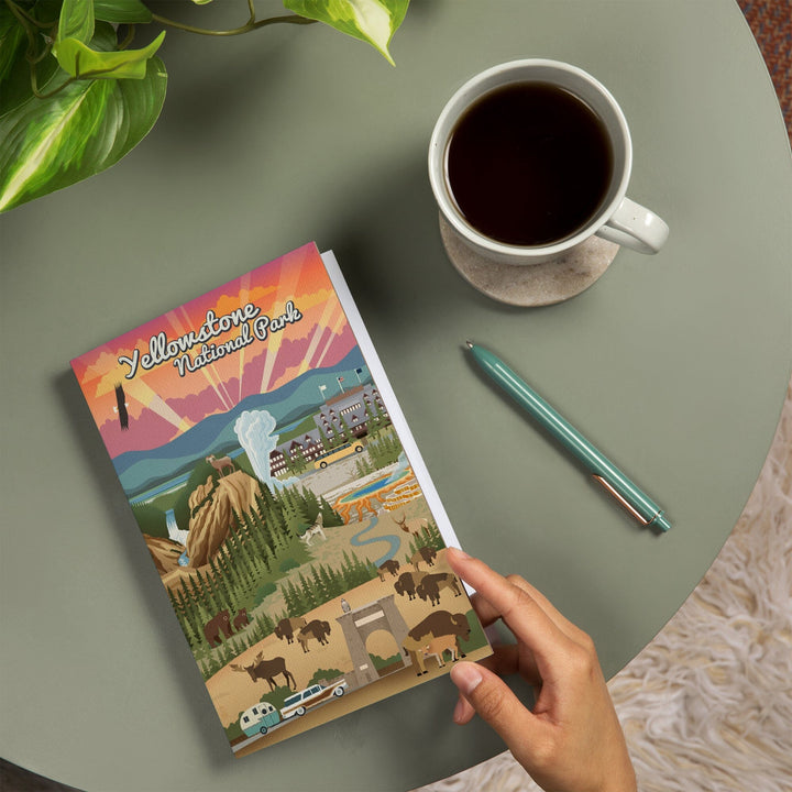 Lined 6x9 Journal, Yellowstone National Park, Wyoming, Retro View, Lay Flat, 193 Pages, FSC paper Home Lantern Press