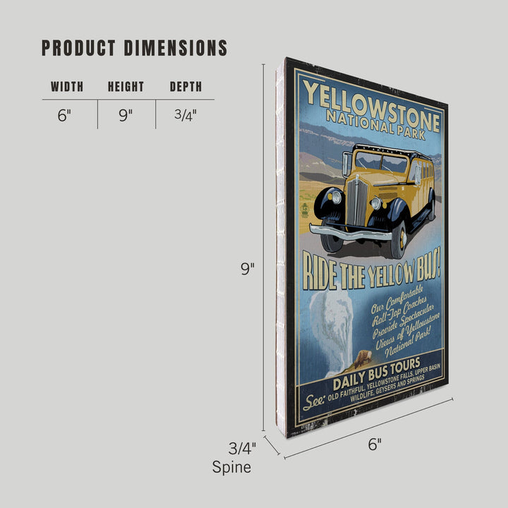 Lined 6x9 Journal, Yellowstone National Park, Wyoming, Vintage Sign, Yellow Bus, Lay Flat, 193 Pages, FSC paper Home Lantern Press