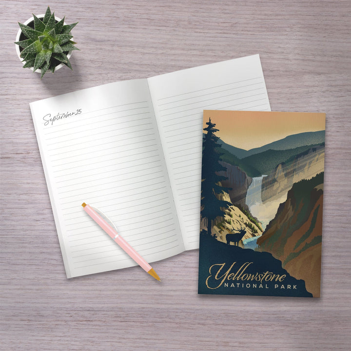 Lined 6x9 Journal, Yellowstone National Park, Yellowstone Falls, Lithograph, Lay Flat, 193 Pages, FSC paper Home Lantern Press