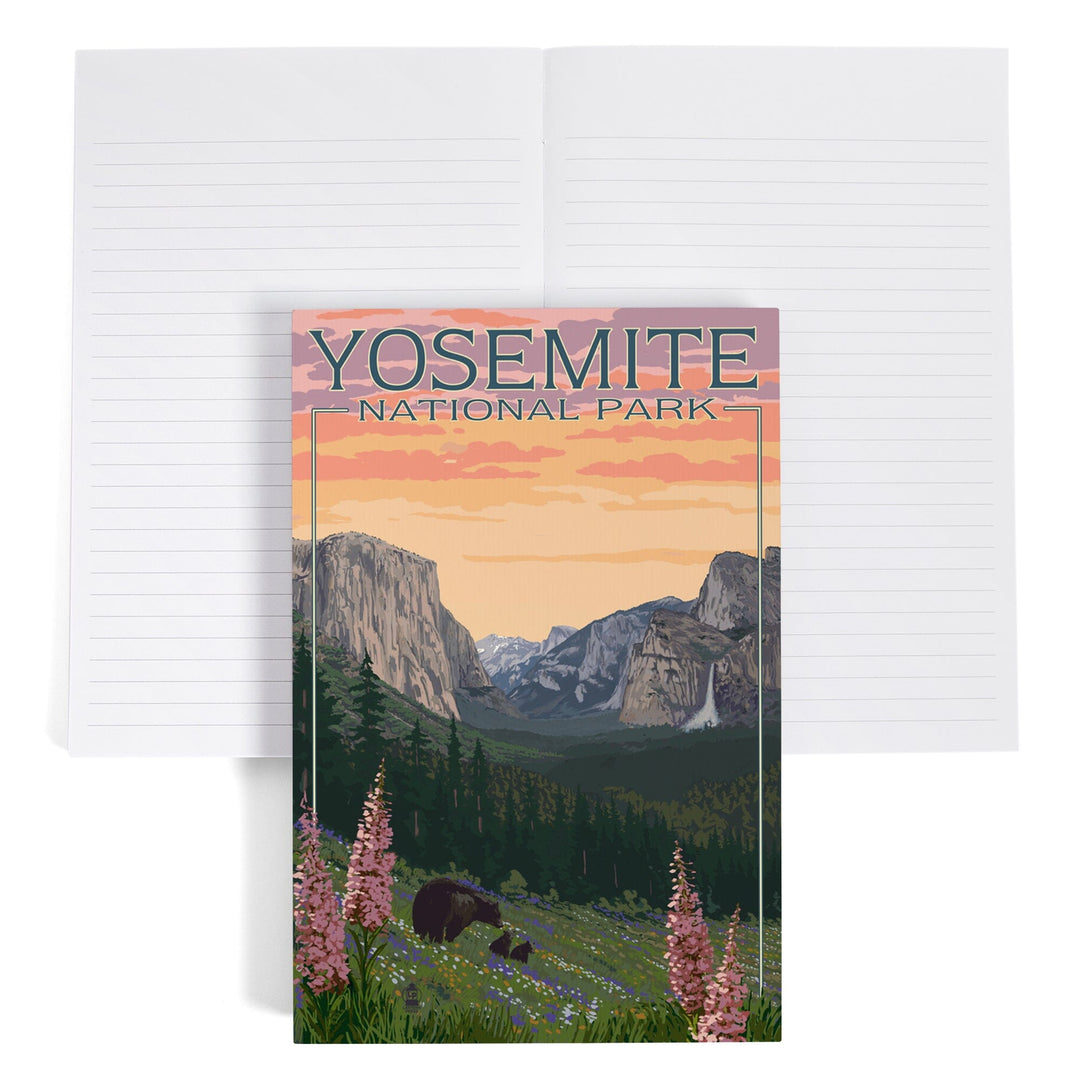 Lined 6x9 Journal, Yosemite National Park, California, Bear and Cubs with Flowers, Lay Flat, 193 Pages, FSC paper Home Lantern Press