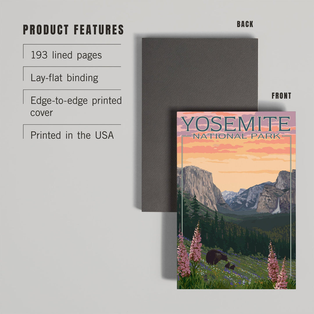 Lined 6x9 Journal, Yosemite National Park, California, Bear and Cubs with Flowers, Lay Flat, 193 Pages, FSC paper Home Lantern Press