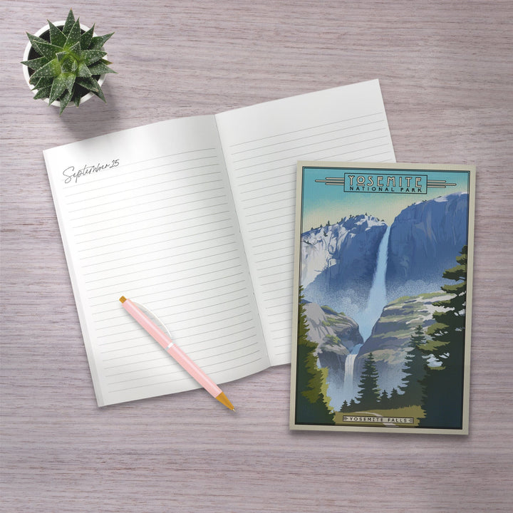 Lined 6x9 Journal, Yosemite National Park, California, Falls, Lithograph National Park Series, Lay Flat, 193 Pages, FSC paper Home Lantern Press