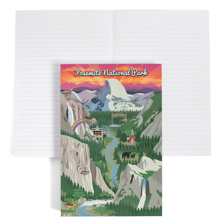 Lined 6x9 Journal, Yosemite National Park, California, Retro Views, Lay Flat, 193 Pages, FSC paper Home Lantern Press