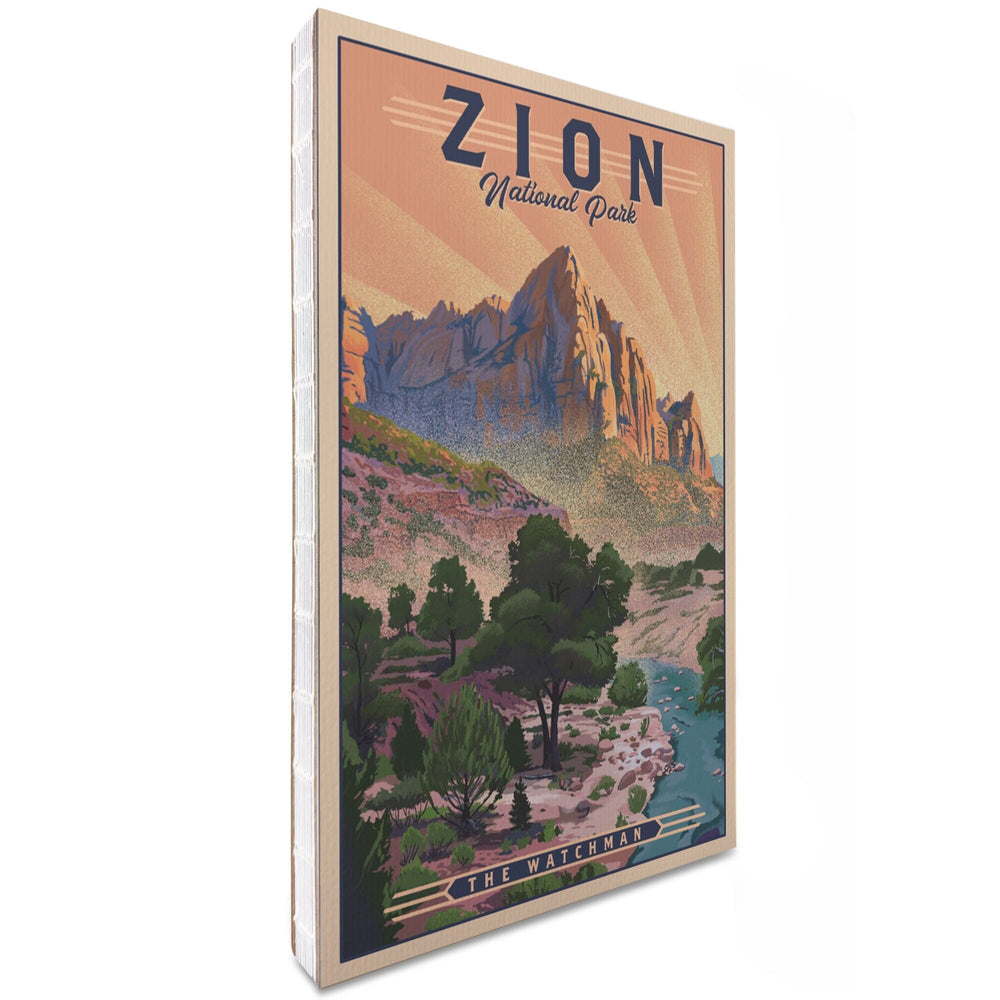 Lined 6x9 Journal, Zion National Park, Utah, The Watchman, Lithograph National Park Series, Lay Flat, 193 Pages, FSC paper Home Lantern Press
