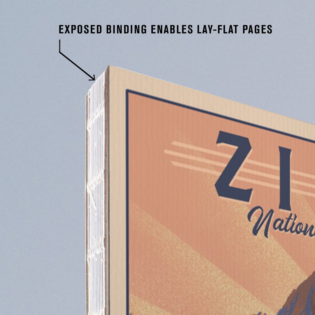 Lined 6x9 Journal, Zion National Park, Utah, The Watchman, Lithograph National Park Series, Lay Flat, 193 Pages, FSC paper Home Lantern Press