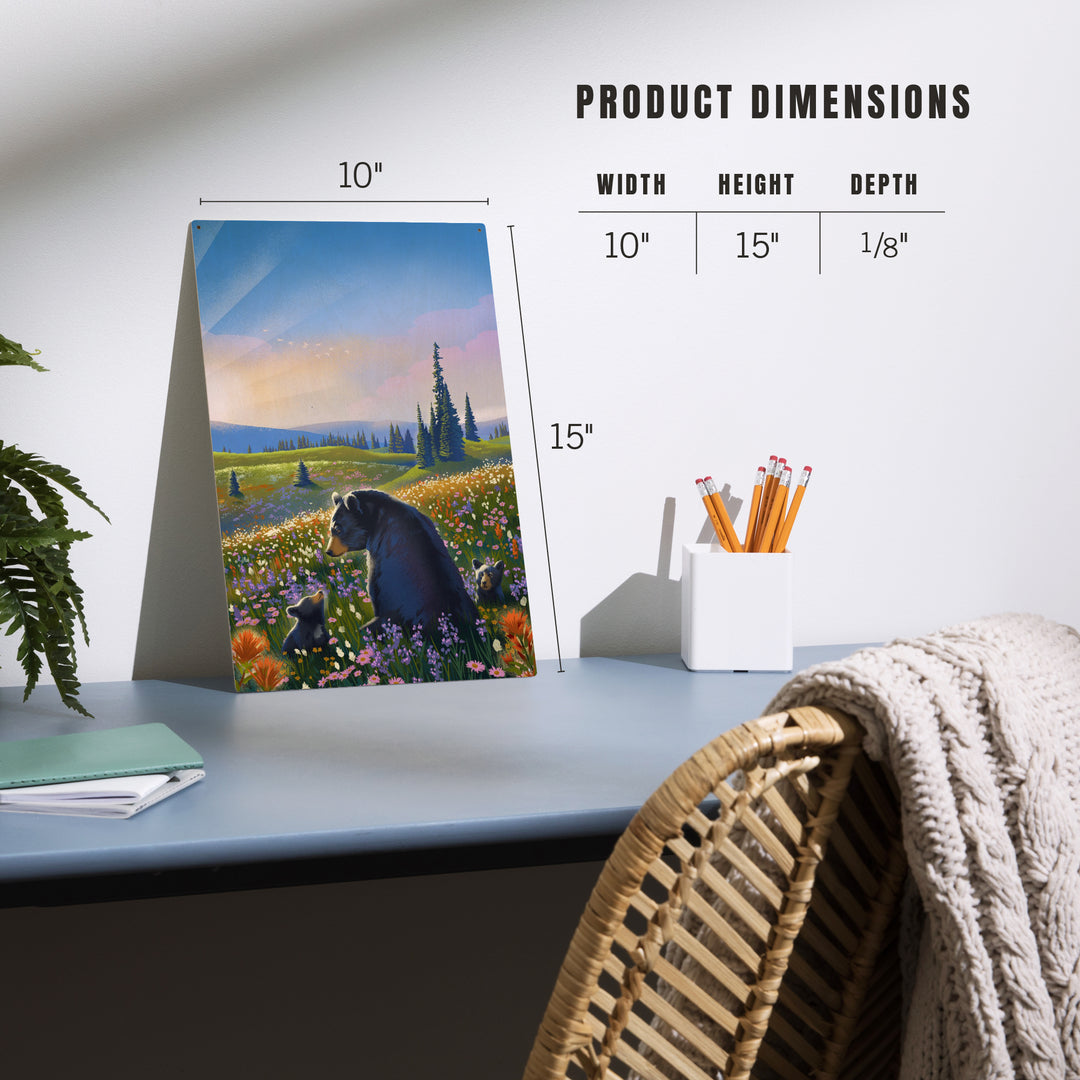 Lithograph, Bear Family in Field,, Wood Signs and Postcards Wood Lantern Press