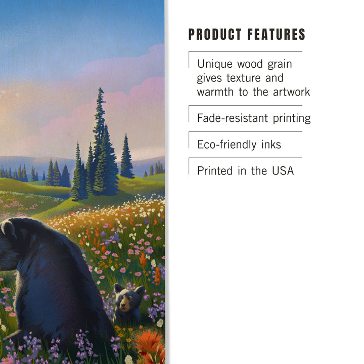 Lithograph, Bear Family in Field,, Wood Signs and Postcards Wood Lantern Press