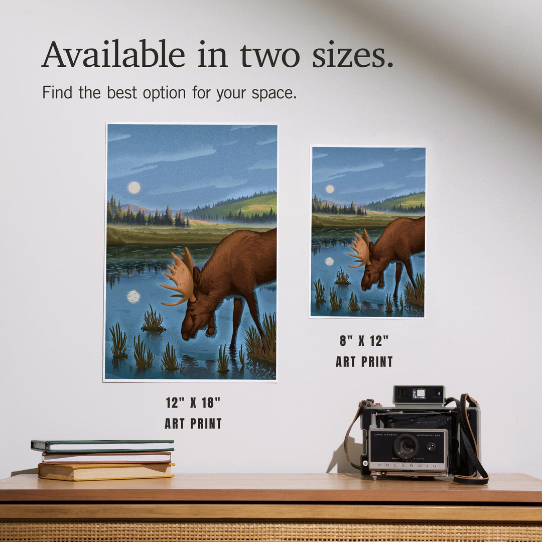 Lithograph, Reflection Pond and Bull Moose,, Art & Giclee Prints Art Lantern Press