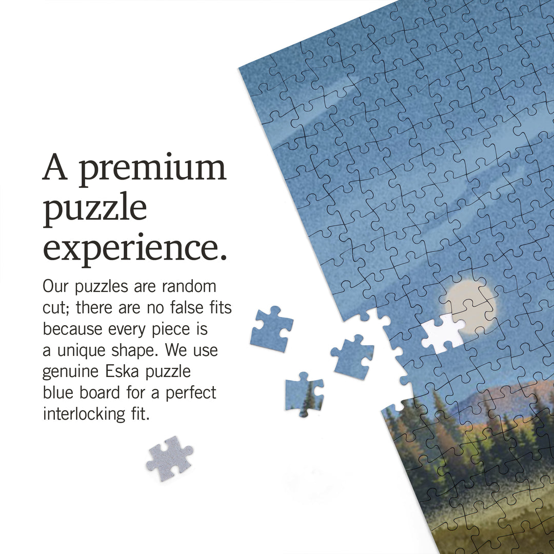 Lithograph, Reflection Pond and Bull Moose,, Jigsaw Puzzle Puzzle Lantern Press