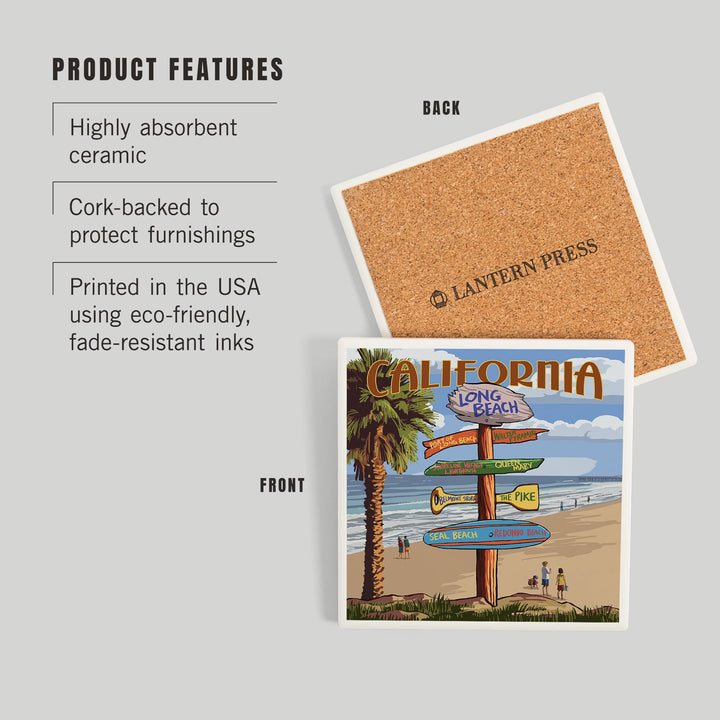 Long Beach, California, Destinations Sign, Coasters Coasters Lantern Press
