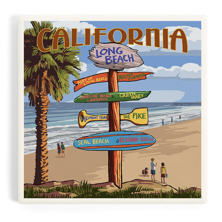 Long Beach, California, Destinations Sign, Coasters Coasters Lantern Press Coaster