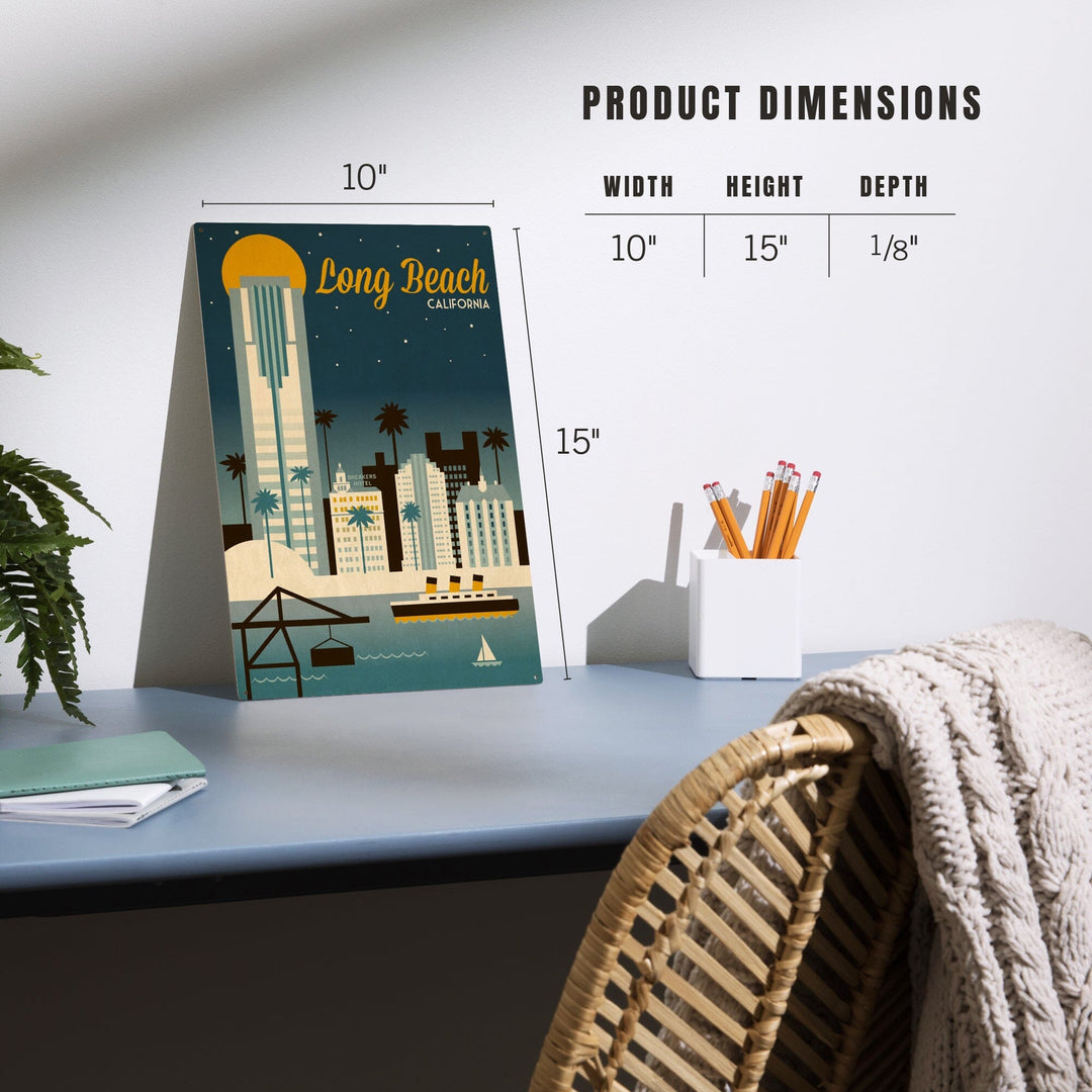 Long Beach, California, Retro Skyline Classic Series, Lantern Press Artwork, Wood Signs and Postcards - Lantern Press