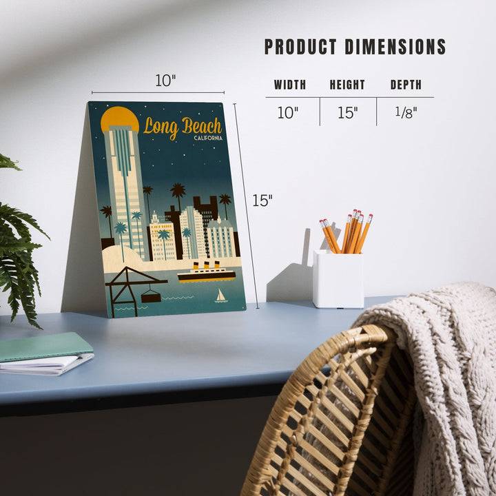 Long Beach, California, Retro Skyline Classic Series, Lantern Press Artwork, Wood Signs and Postcards - Lantern Press
