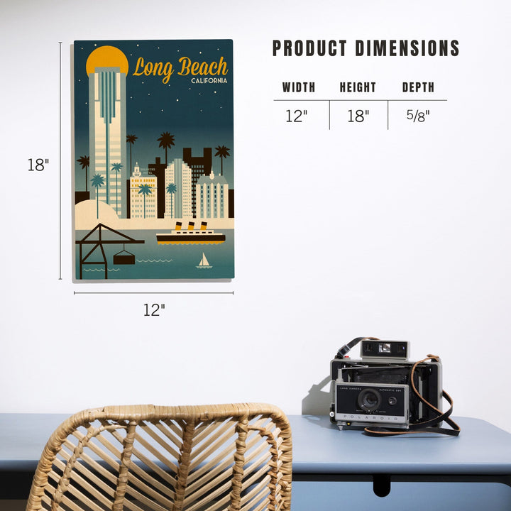 Long Beach, California, Retro Skyline Classic Series, Lantern Press Artwork, Wood Signs and Postcards - Lantern Press