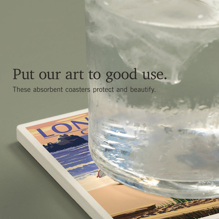 Long Beach, California, Woody on Beach, Coasters Coasters Lantern Press