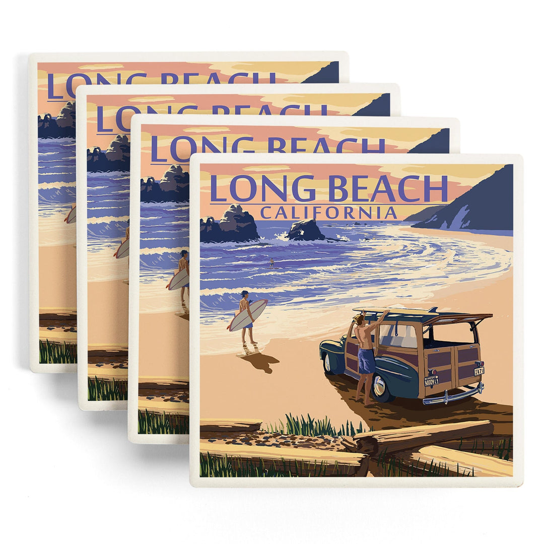 Long Beach, California, Woody on Beach, Coasters Coasters Lantern Press