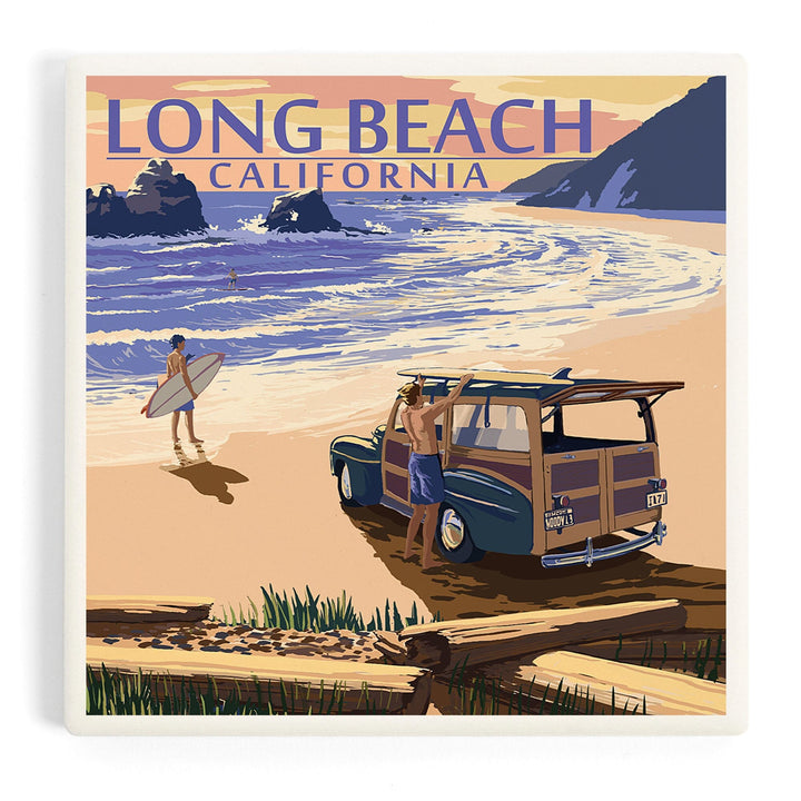 Long Beach, California, Woody on Beach, Coasters Coasters Lantern Press Coaster