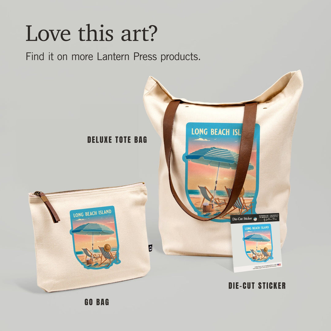 Long Beach Island, New Jersey, Beach Umbrella and Chair, Contour, Vinyl Sticker Sticker Lantern Press