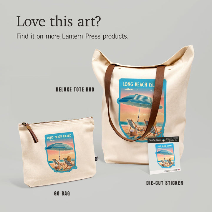 Long Beach Island, New Jersey, Beach Umbrella and Chair, Contour, Vinyl Sticker Sticker Lantern Press