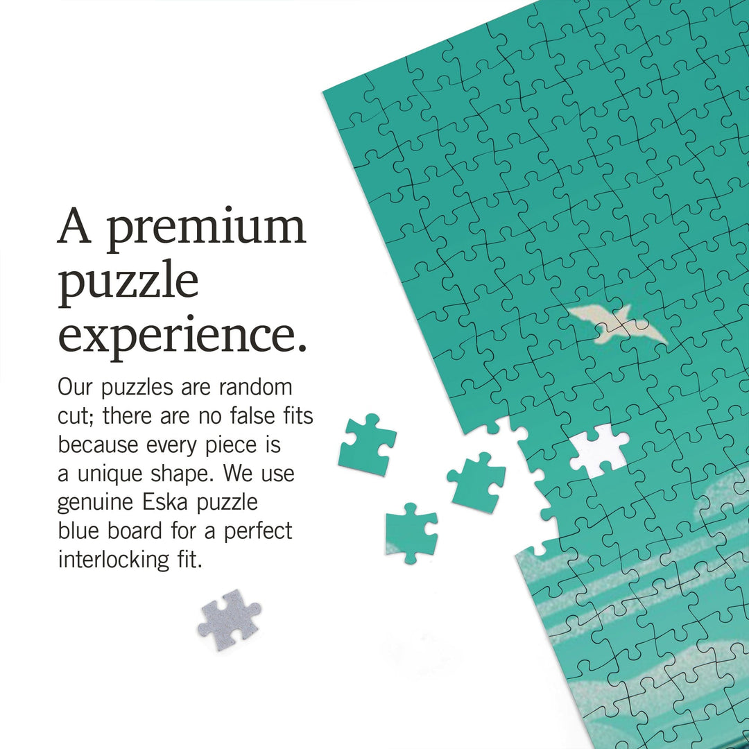 Long Beach Island, New Jersey, Beaming Lighthouse Collection, Lighthouse and Sailboat at Daylight, Jigsaw Puzzle Puzzle Lantern Press