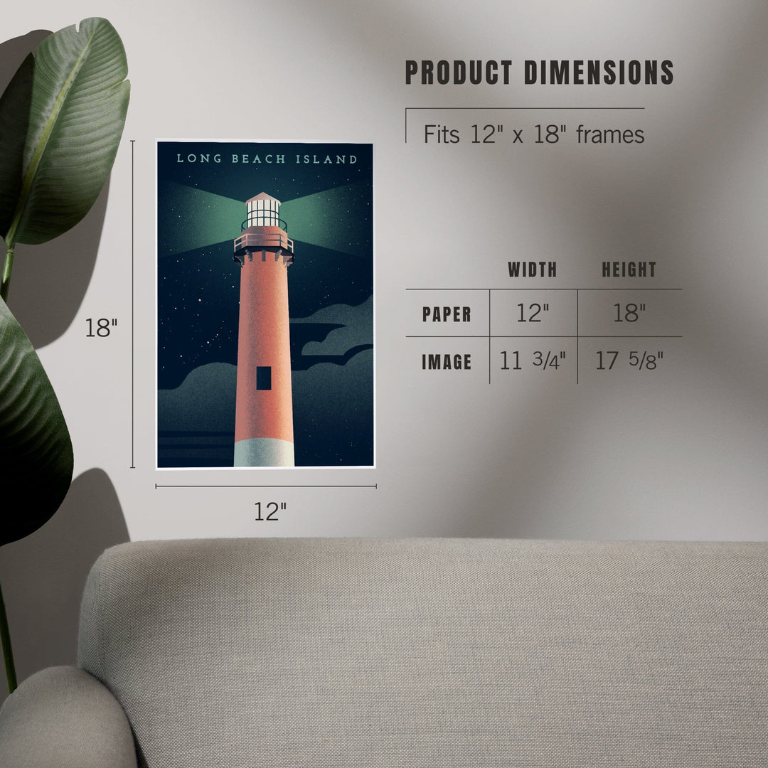 Long Beach Island, New Jersey, Beaming Lighthouse Collection, Lighthouse at Night, Art & Giclee Prints - Lantern Press