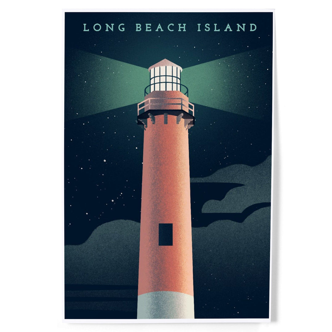 Long Beach Island, New Jersey, Beaming Lighthouse Collection, Lighthouse at Night, Art & Giclee Prints - Lantern Press