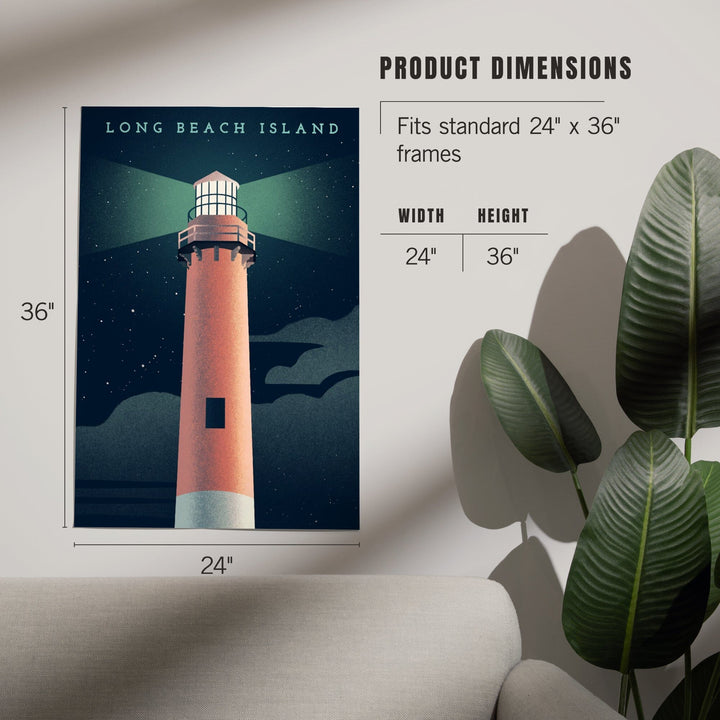 Long Beach Island, New Jersey, Beaming Lighthouse Collection, Lighthouse at Night, Art & Giclee Prints - Lantern Press