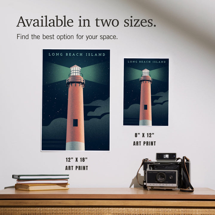Long Beach Island, New Jersey, Beaming Lighthouse Collection, Lighthouse at Night, Art & Giclee Prints - Lantern Press