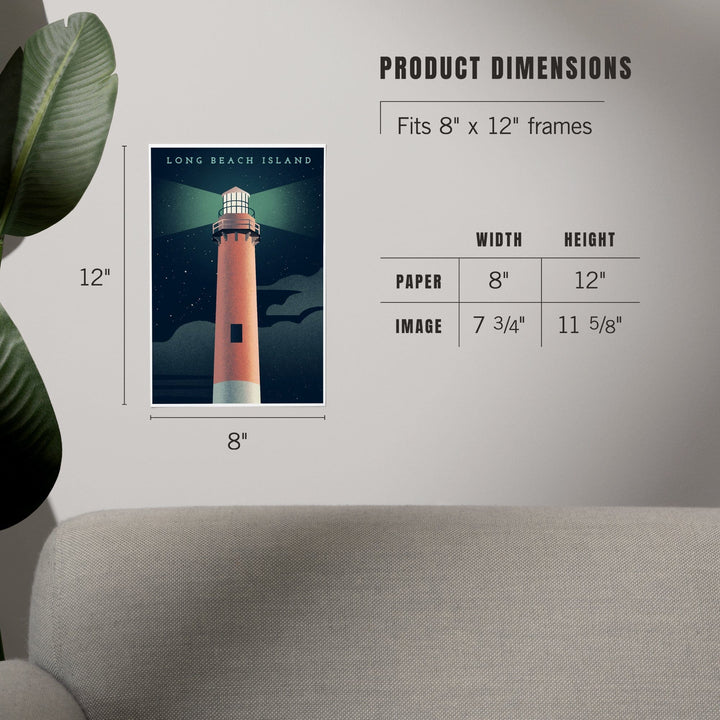 Long Beach Island, New Jersey, Beaming Lighthouse Collection, Lighthouse at Night, Art & Giclee Prints - Lantern Press