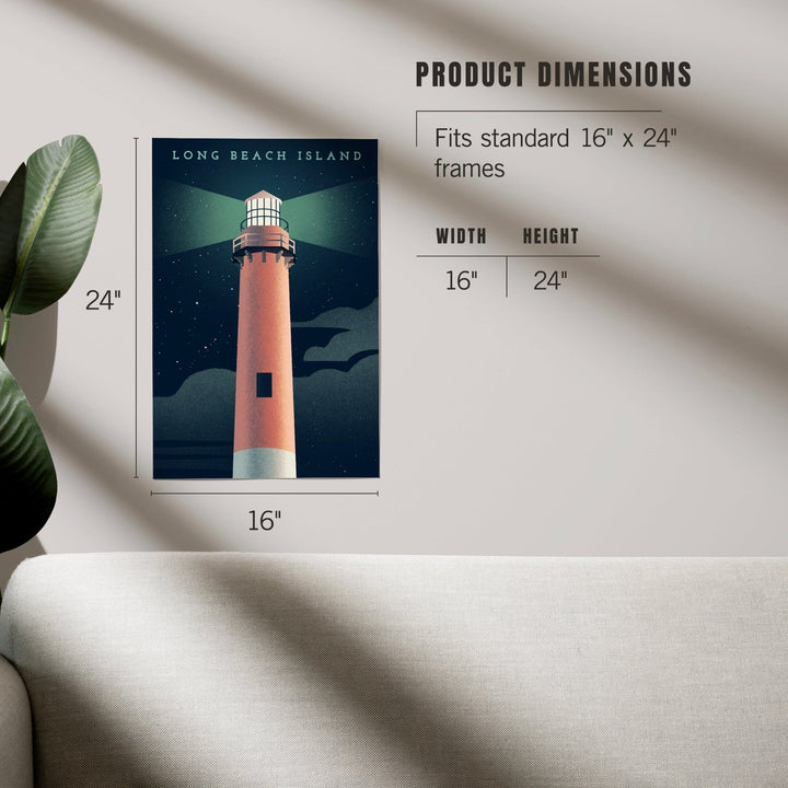 Long Beach Island, New Jersey, Beaming Lighthouse Collection, Lighthouse at Night, Art & Giclee Prints - Lantern Press
