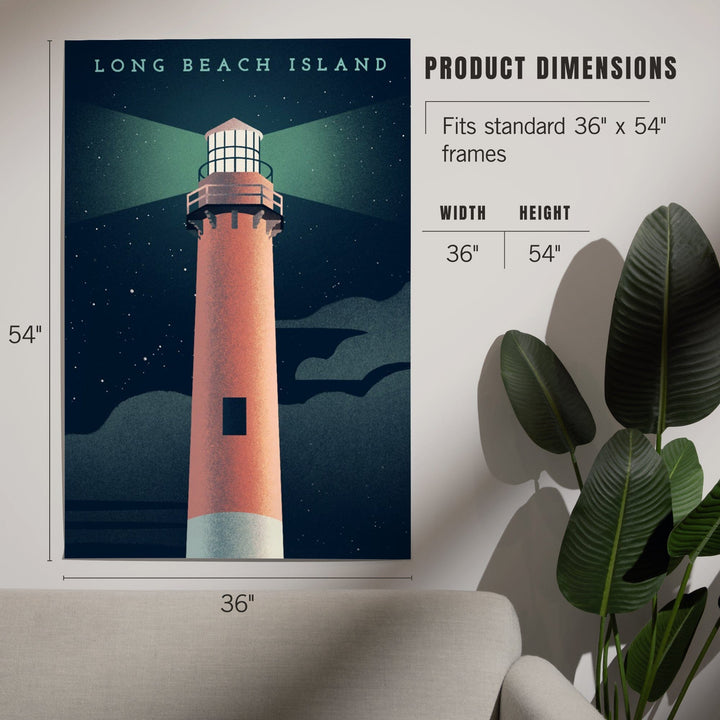 Long Beach Island, New Jersey, Beaming Lighthouse Collection, Lighthouse at Night, Art & Giclee Prints - Lantern Press