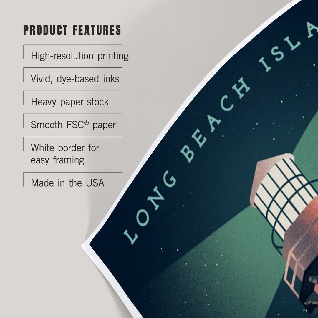 Long Beach Island, New Jersey, Beaming Lighthouse Collection, Lighthouse at Night, Art & Giclee Prints - Lantern Press