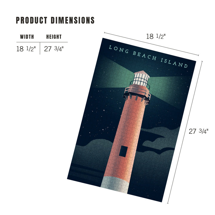 Long Beach Island, New Jersey, Beaming Lighthouse Collection, Lighthouse at Night, Jigsaw Puzzle Puzzle Lantern Press