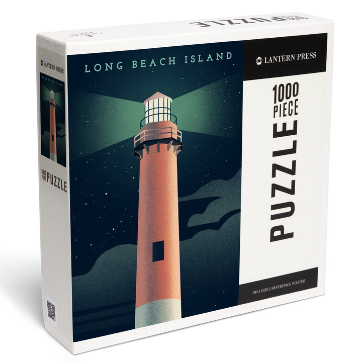 Long Beach Island, New Jersey, Beaming Lighthouse Collection, Lighthouse at Night, Jigsaw Puzzle Puzzle Lantern Press