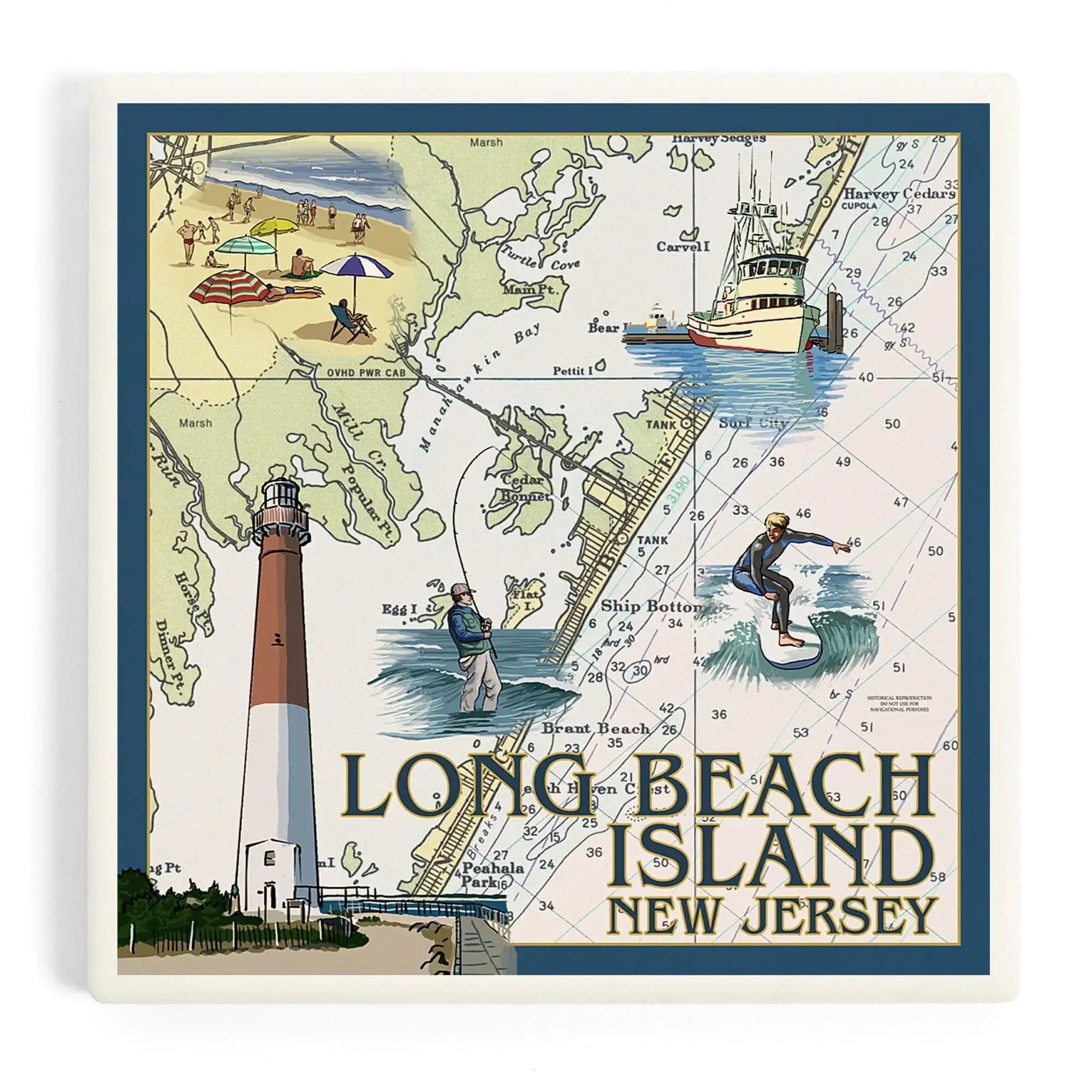 Long Beach Island, New Jersey, Nautical Chart ceramic coaster set