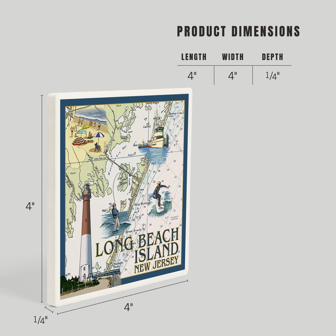 Long Beach Island, New Jersey, Nautical Chart, Coasters Coasters Lantern Press