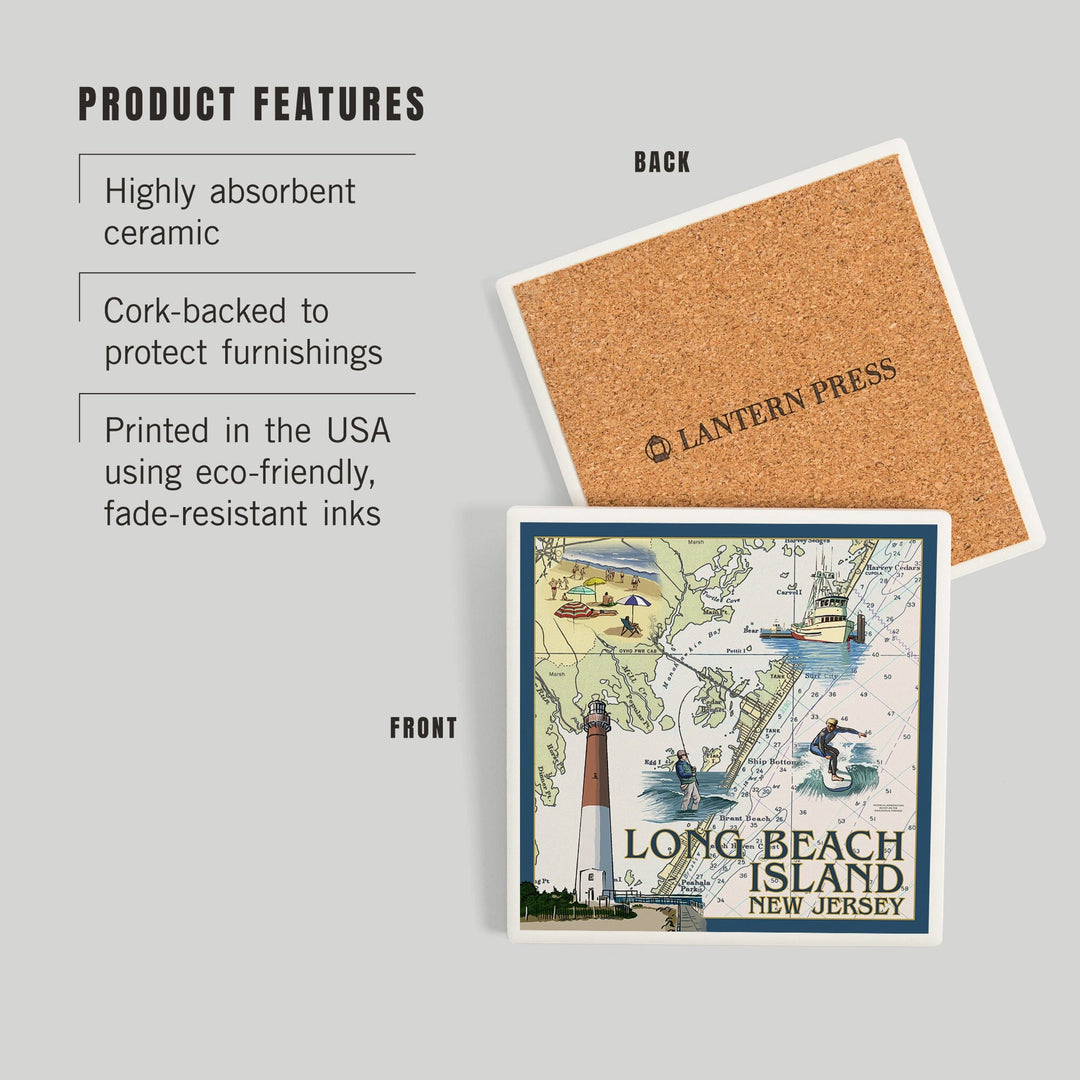 Long Beach Island, New Jersey, Nautical Chart, Coasters Coasters Lantern Press