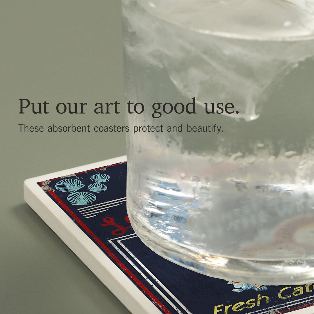 Long Beach Island, New Jersey, Scallops Vintage Sign, Coasters Coasters Lantern Press