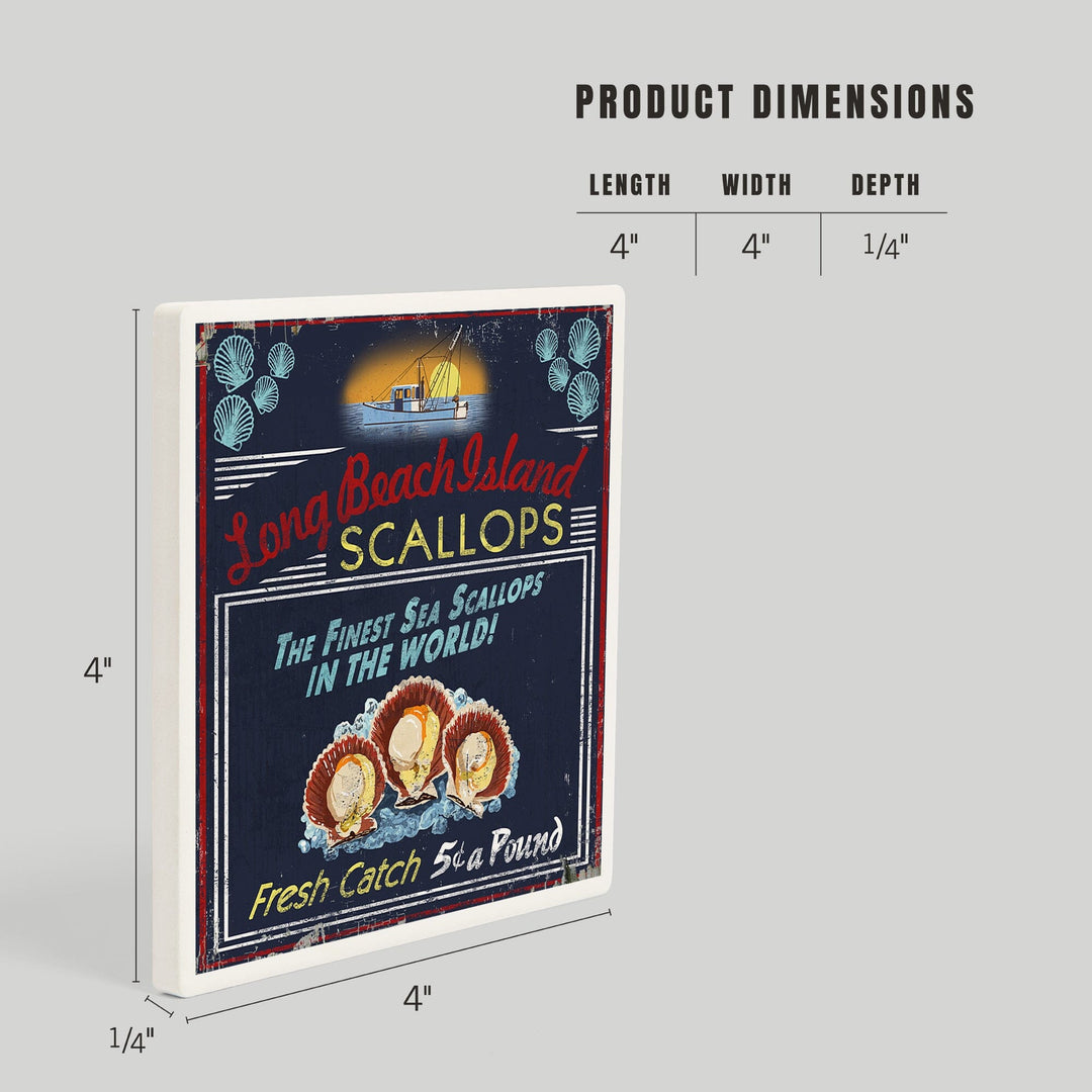 Long Beach Island, New Jersey, Scallops Vintage Sign, Coasters Coasters Lantern Press
