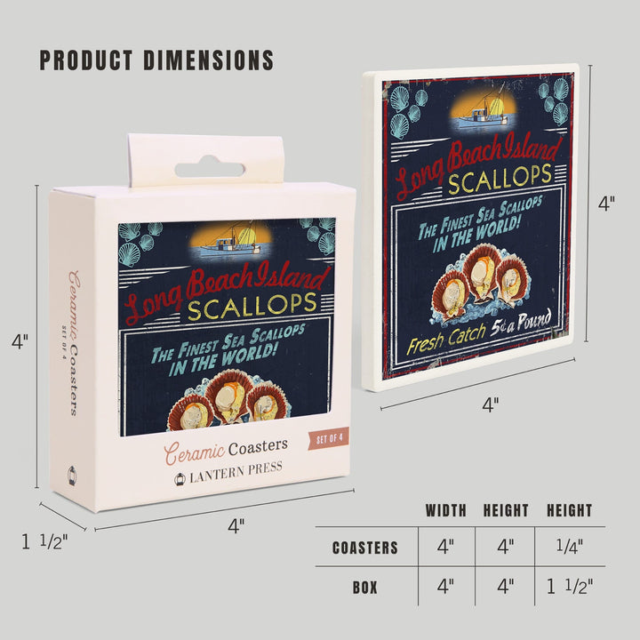 Long Beach Island, New Jersey, Scallops Vintage Sign, Coasters Coasters Lantern Press