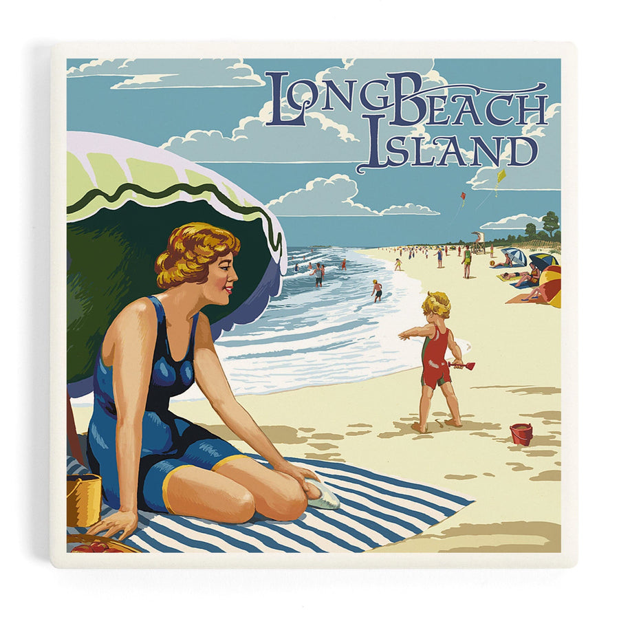 Long Beach Island, New Jersey, Woman on Beach Scene, Coasters Coasters Lantern Press