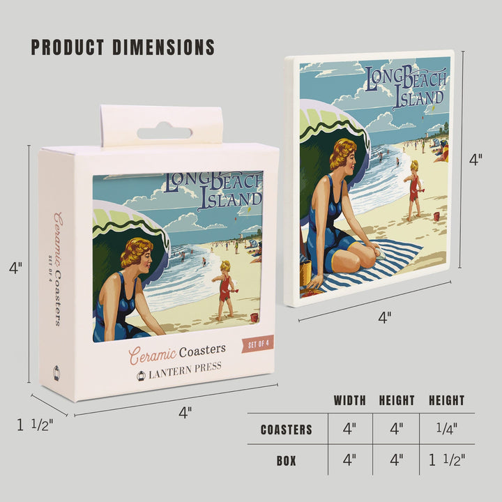Long Beach Island, New Jersey, Woman on Beach Scene, Coasters Coasters Lantern Press