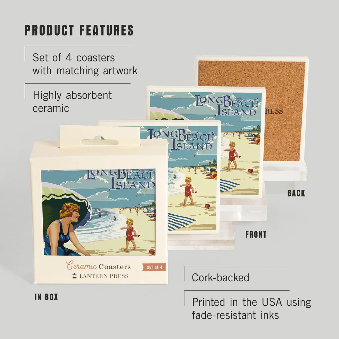 Long Beach Island, New Jersey, Woman on Beach Scene, Coasters Coasters Lantern Press